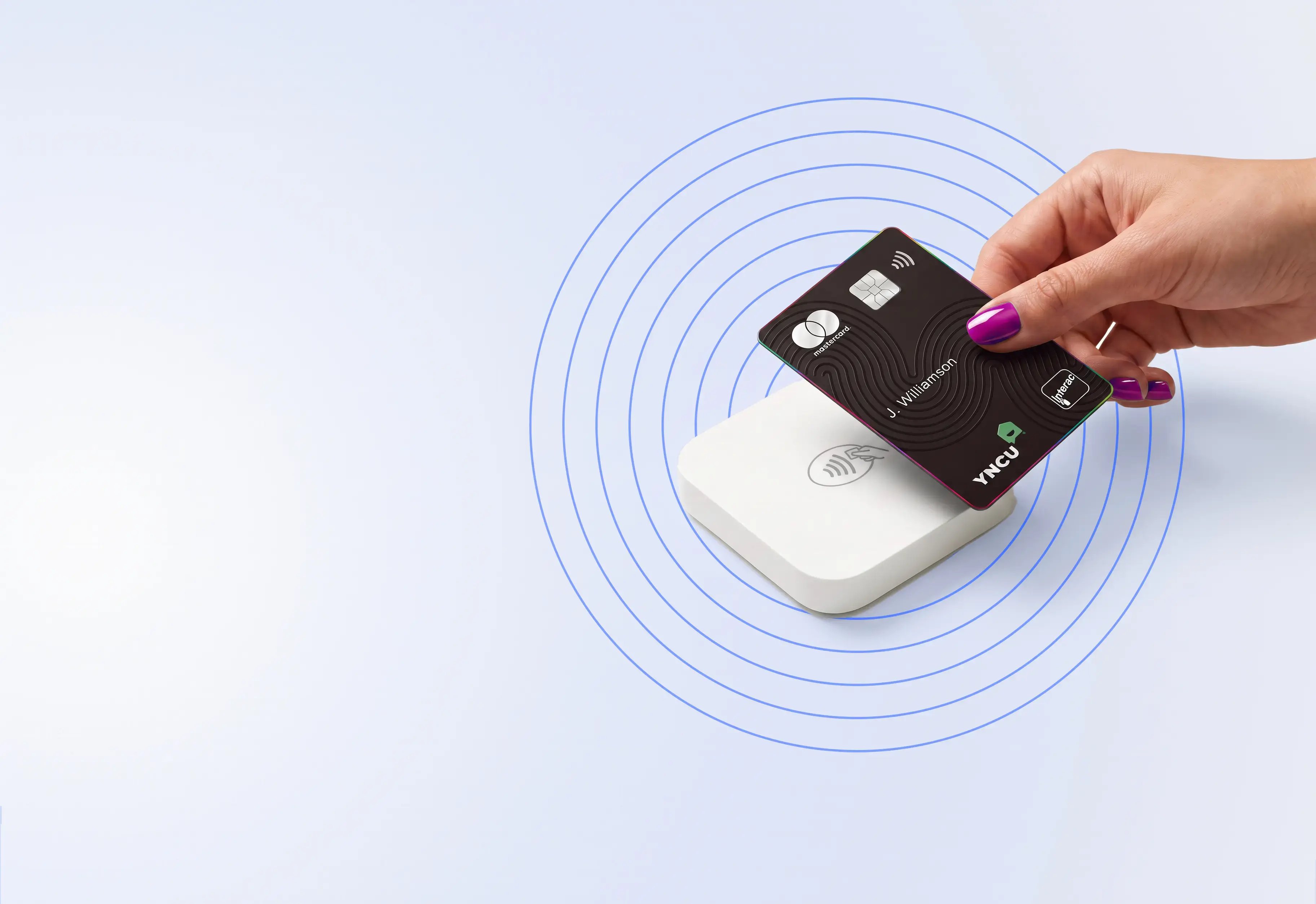 Visa Debit card being tapped on retail payment terminal
